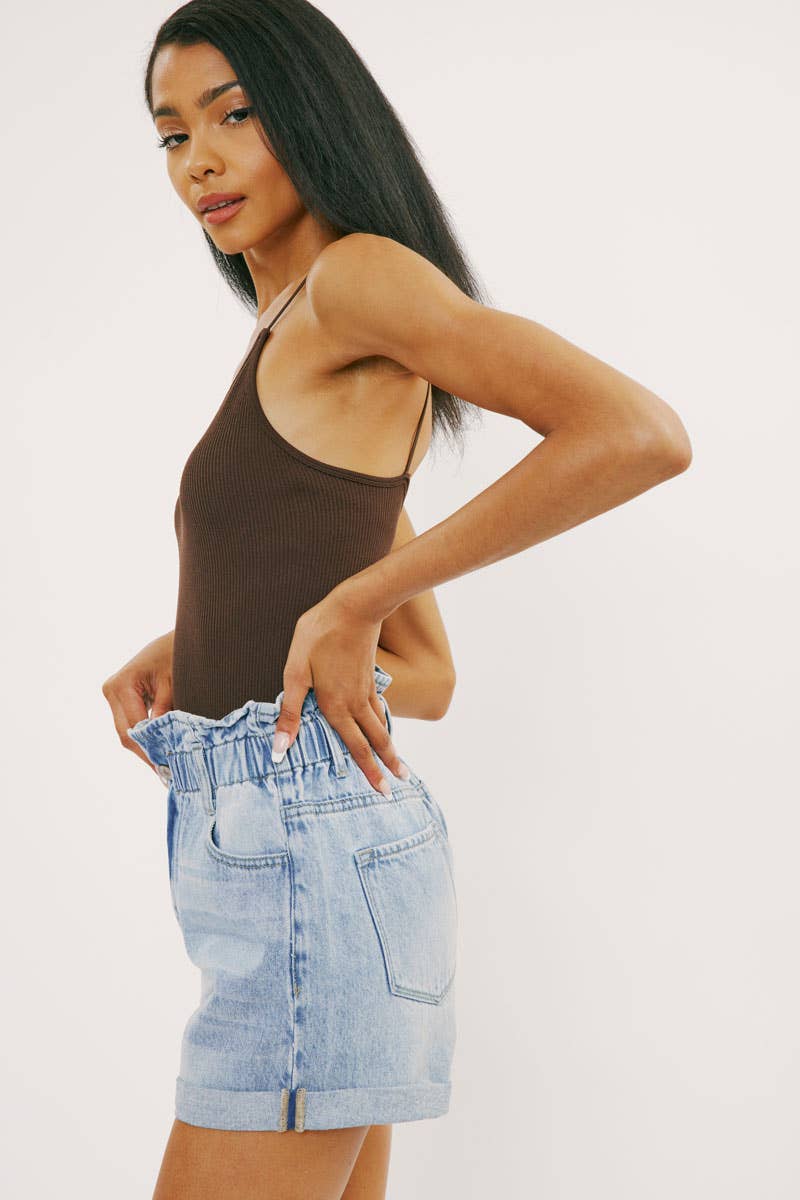 High Rise Paper Bag Shorts