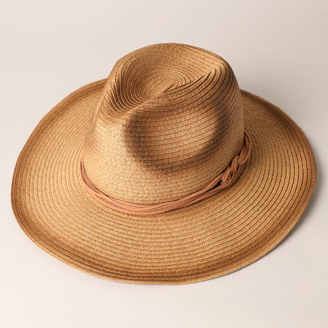 Straw Panama Fedora Sun Hat with Adjustable String
