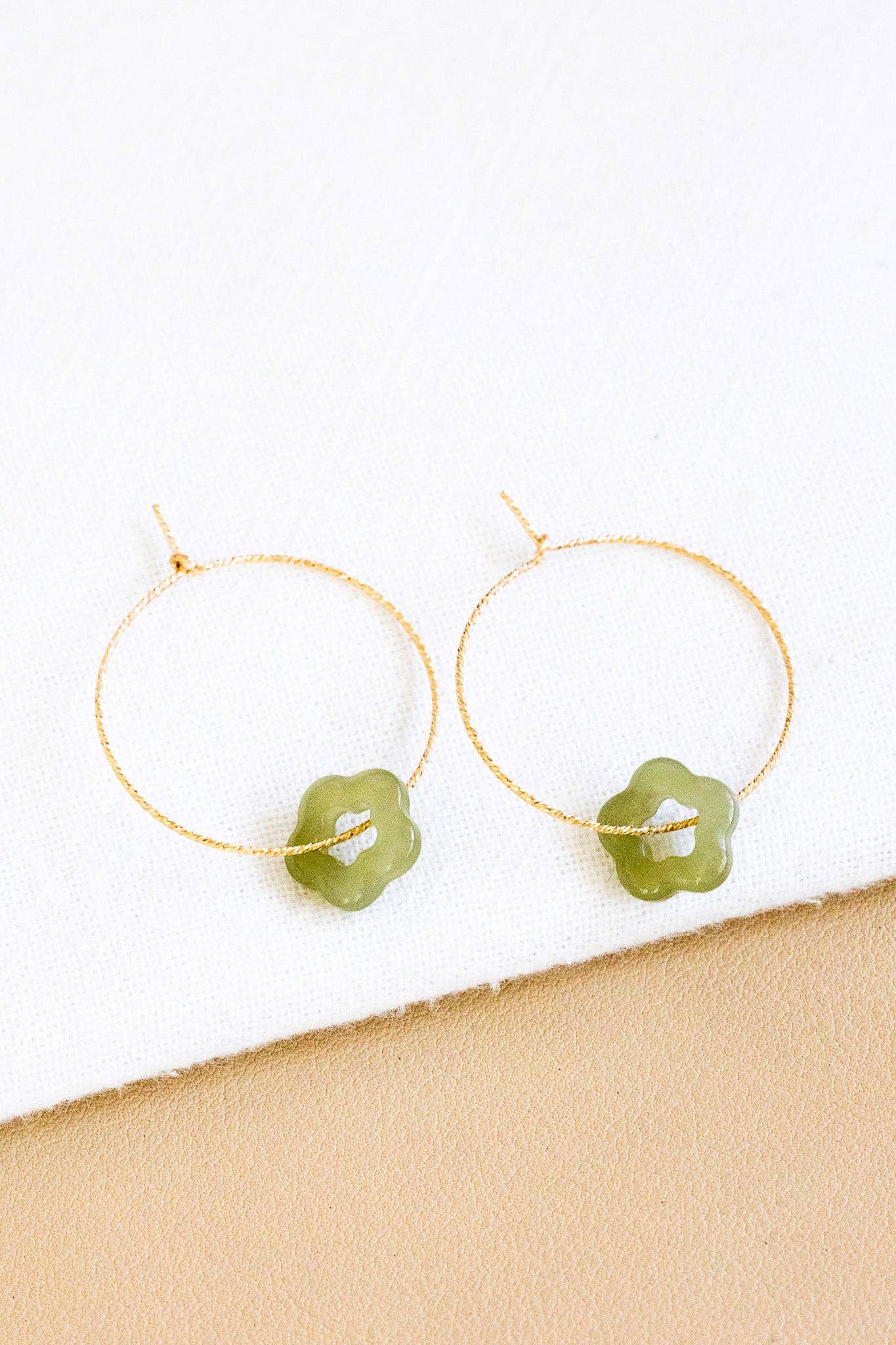 Jade Flower Twisted Hoops