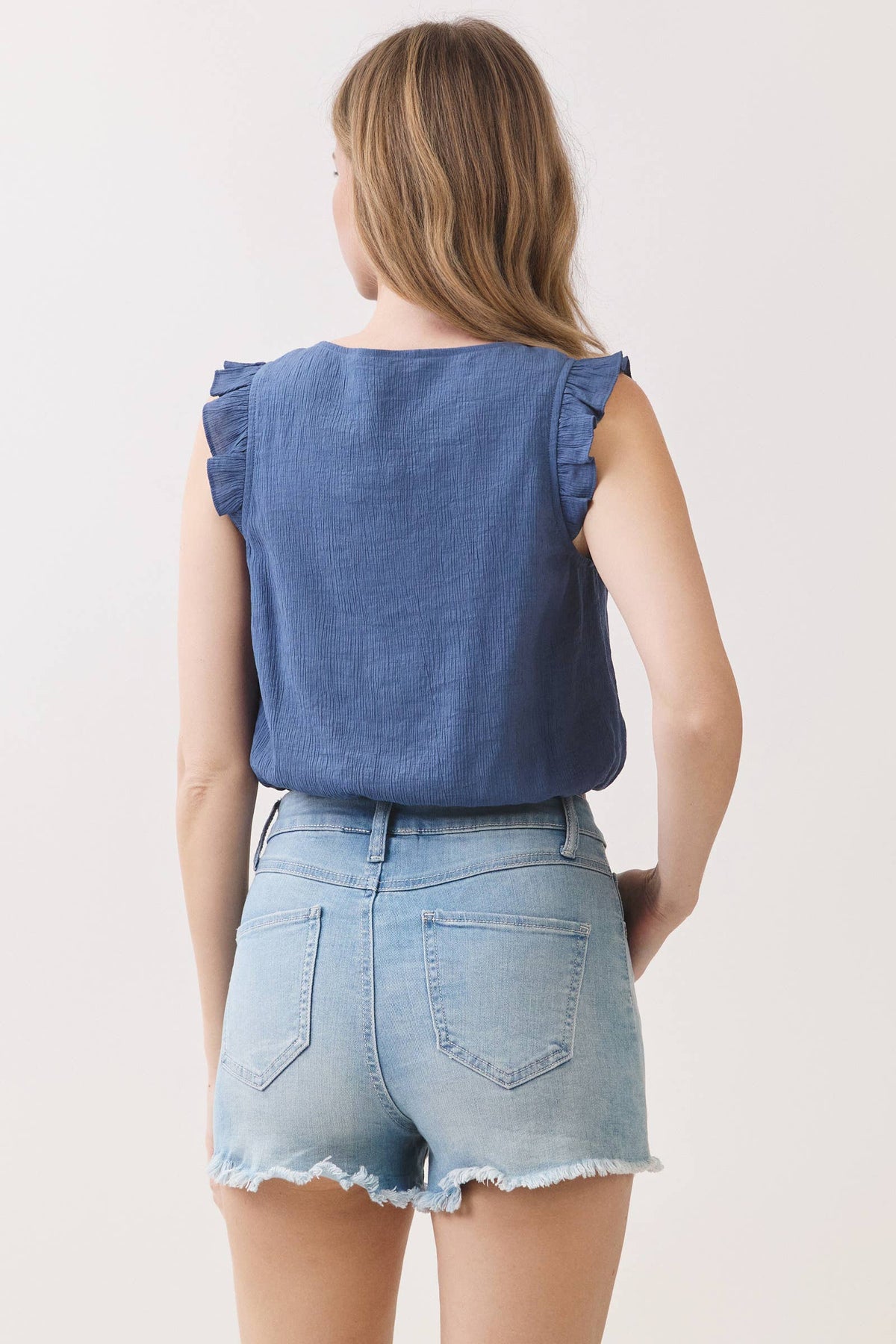 ROUND NECK RUFFLE SLEEVE CROP TOP