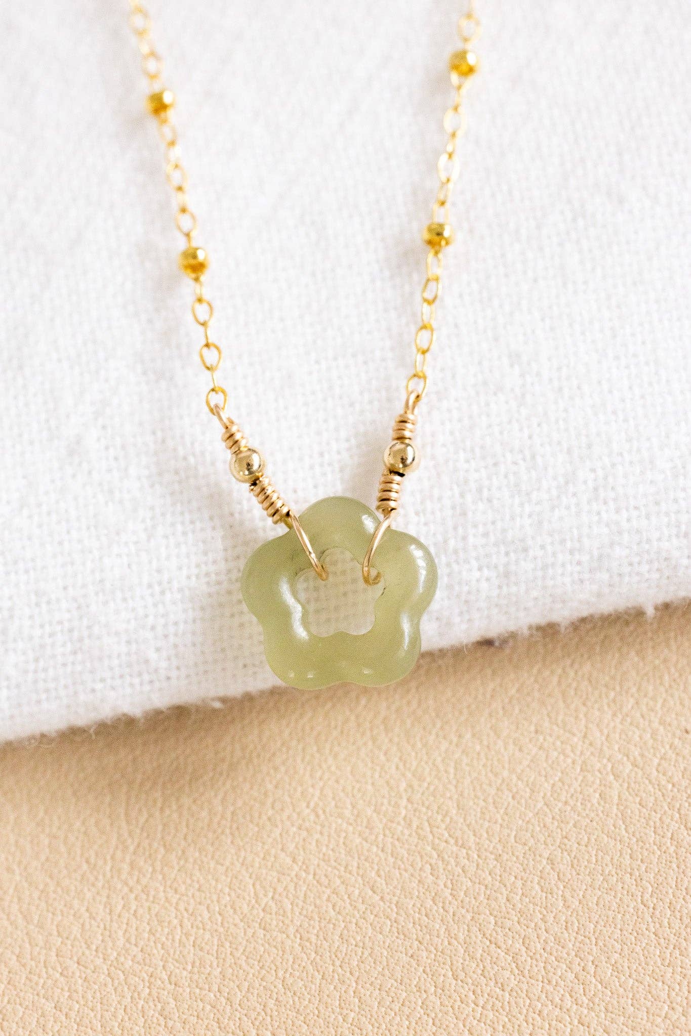 Jade Flower & Bead Beam Necklace