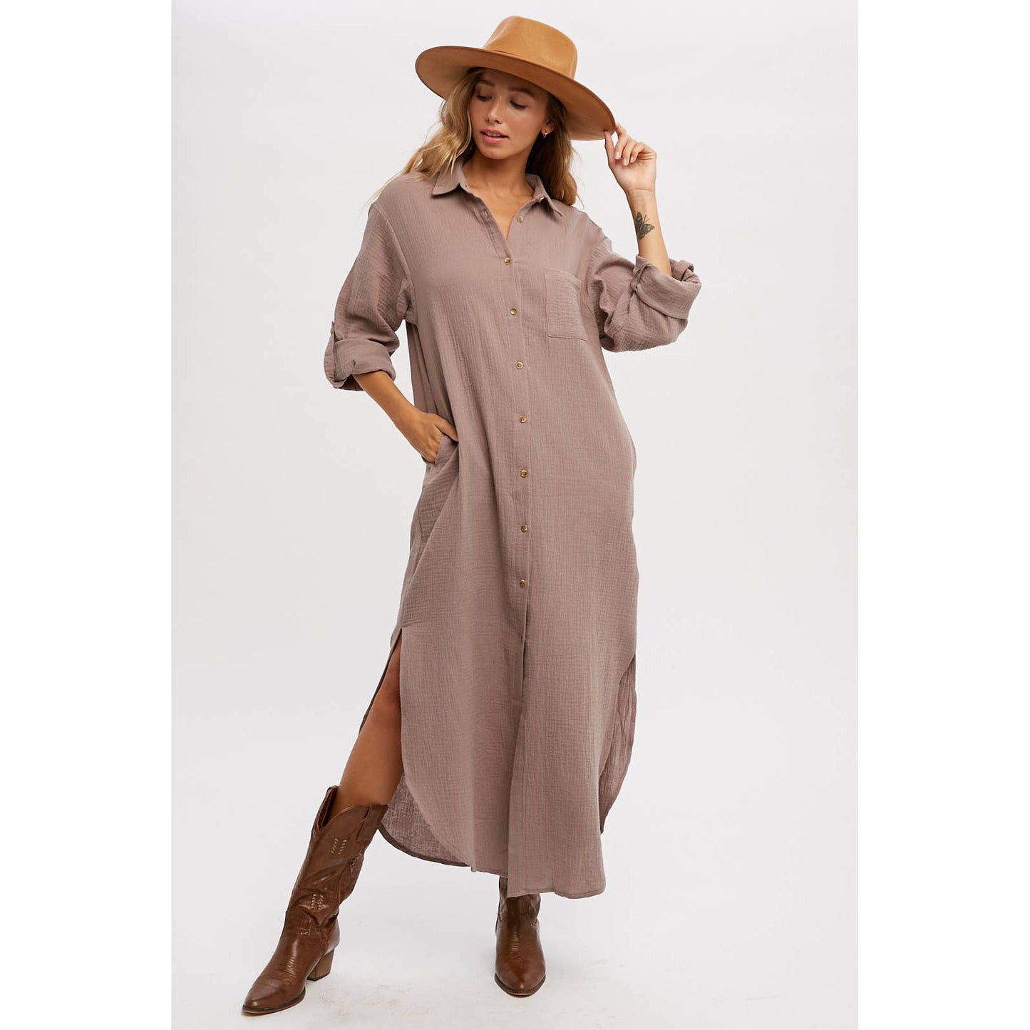 BUTTON UP MAXI SHIRT DRESS