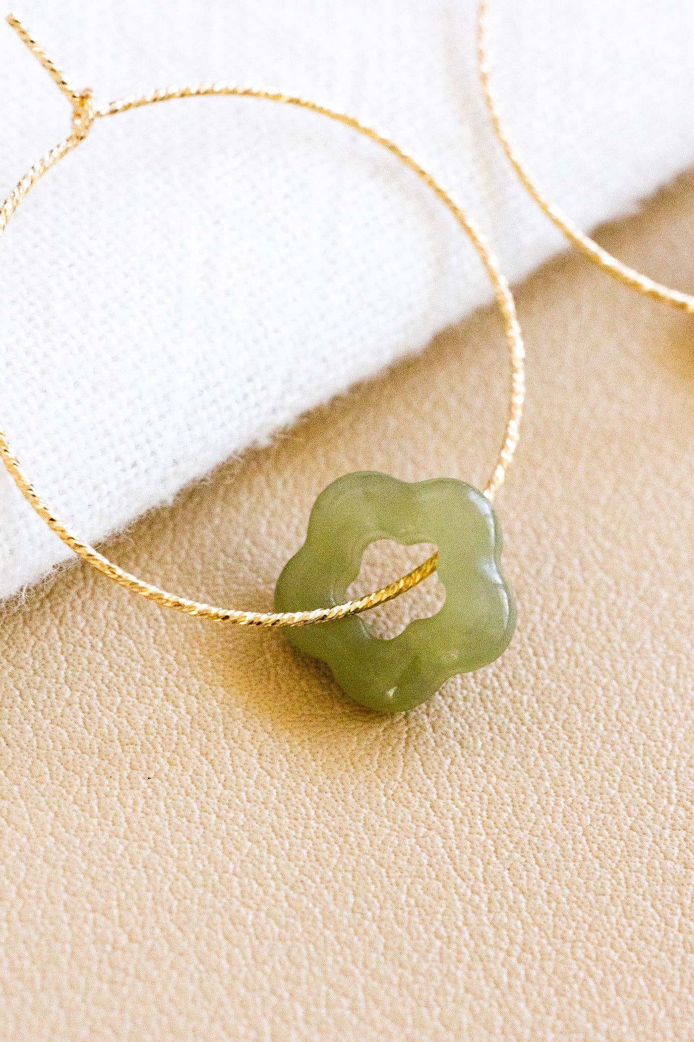 Jade Flower Twisted Hoops