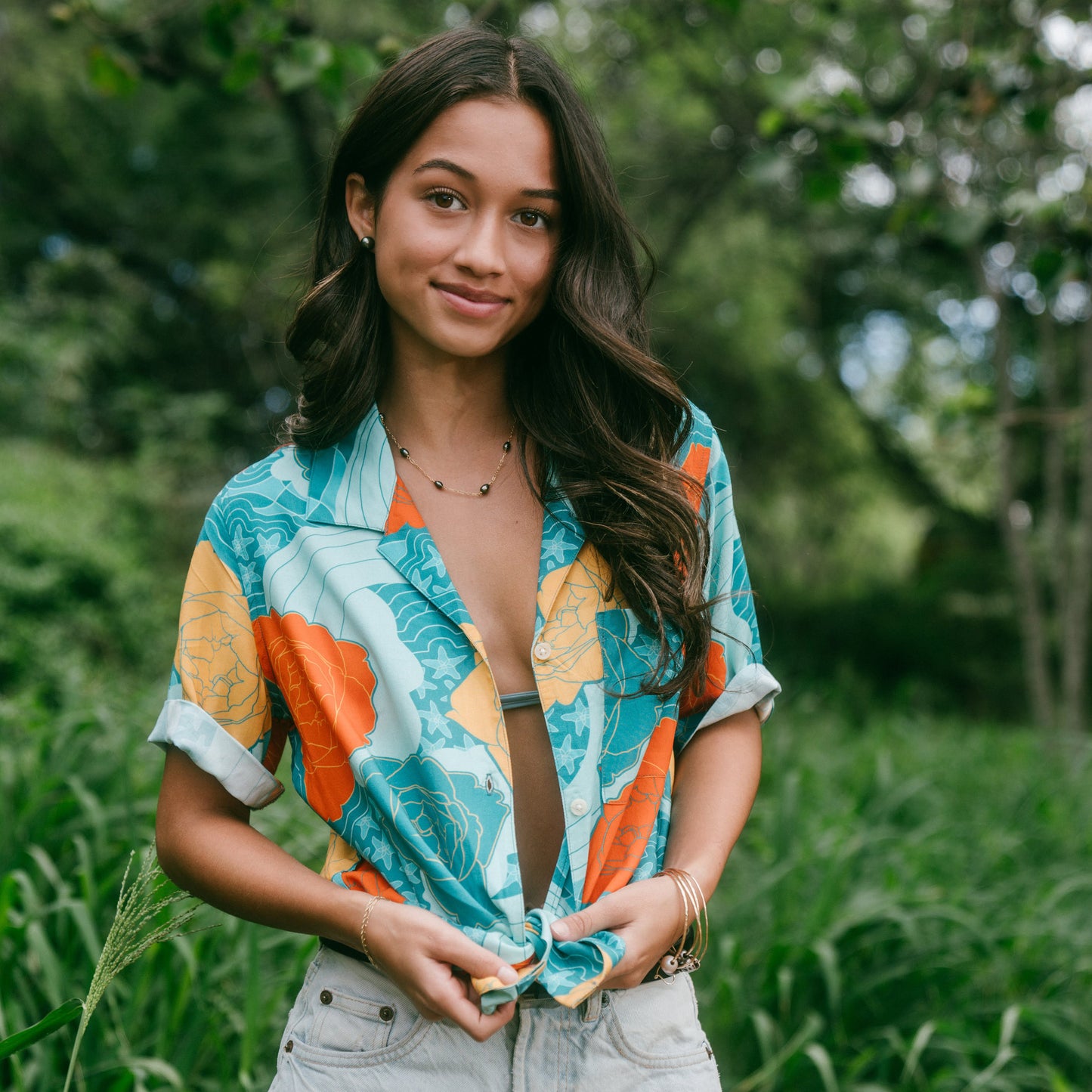 Womens Boxy Aloha Shirt - Maui Bloom