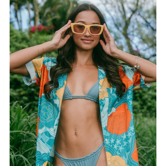 Womens Boxy Aloha Shirt - Maui Bloom