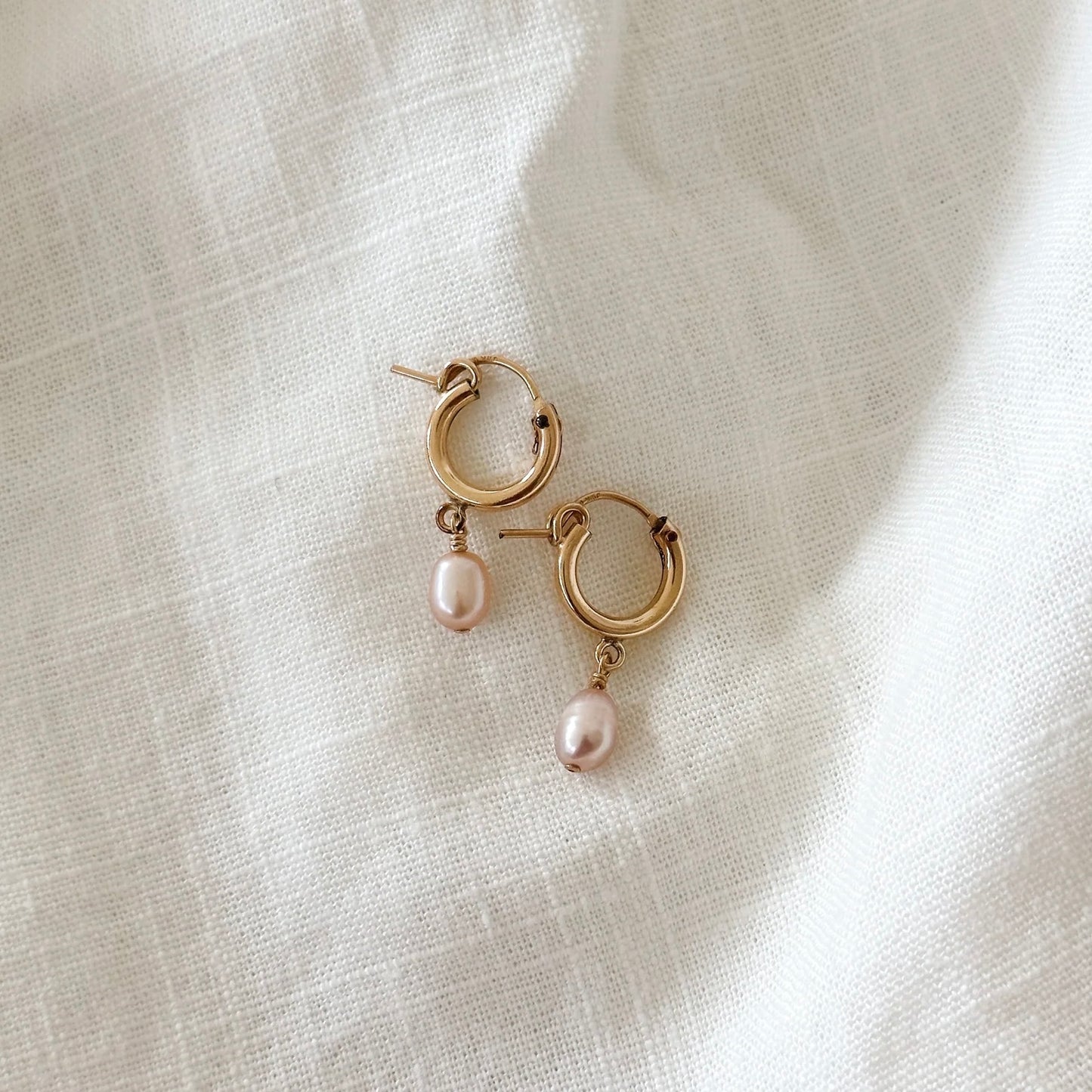 Pink Freshwater Pearl Huggie Hoops