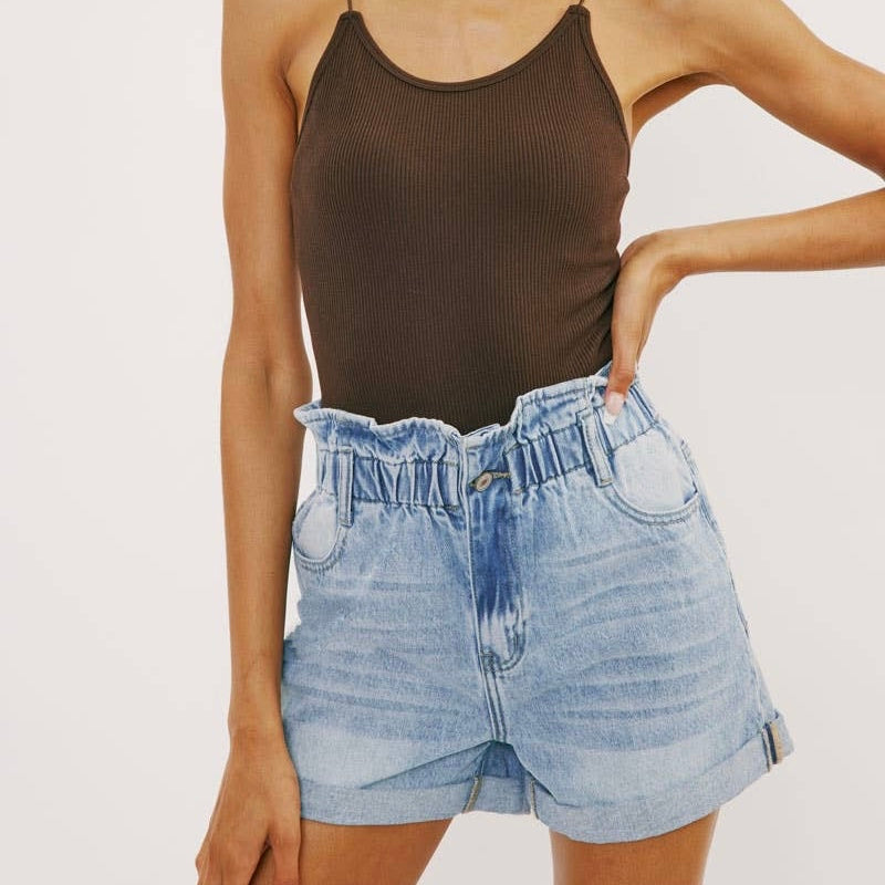 High Rise Paper Bag Shorts