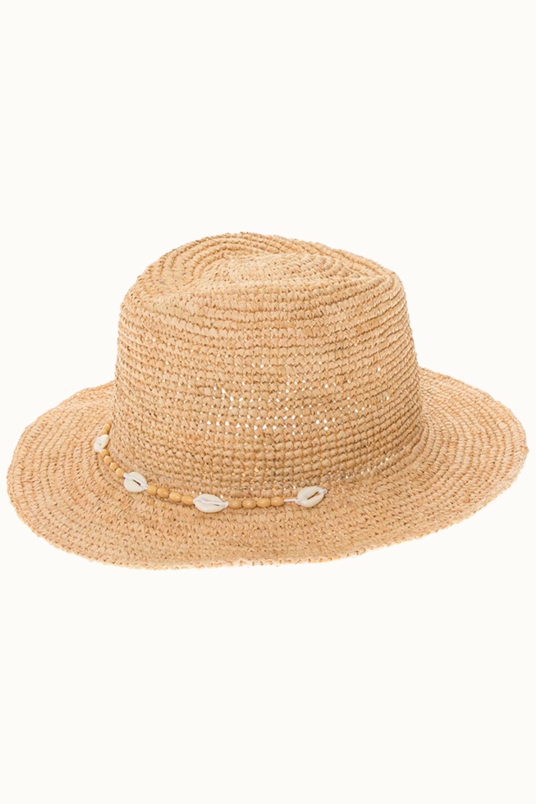Raffia Straw Crochet Sun Hat with Shell Chin Cord,Adjustable