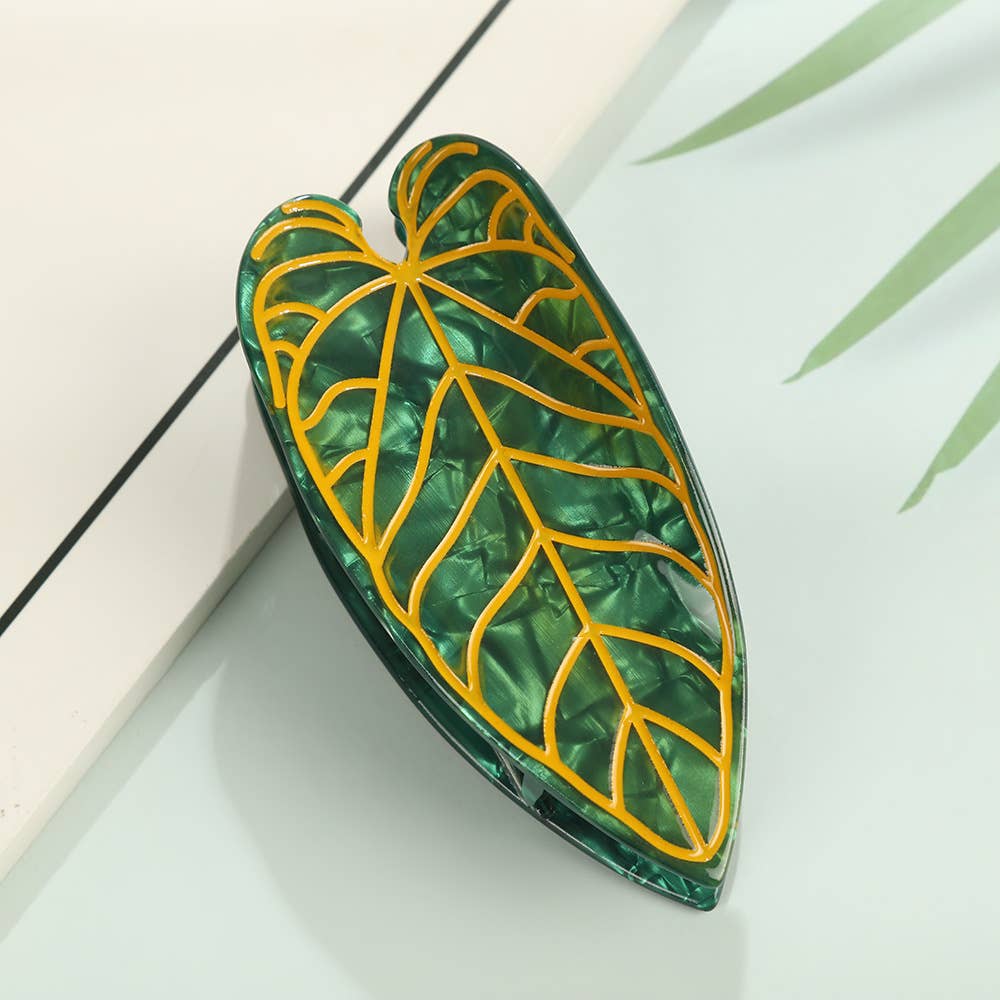Tropical Leaf-Shape Botanical Acetate Hair Claw Clip