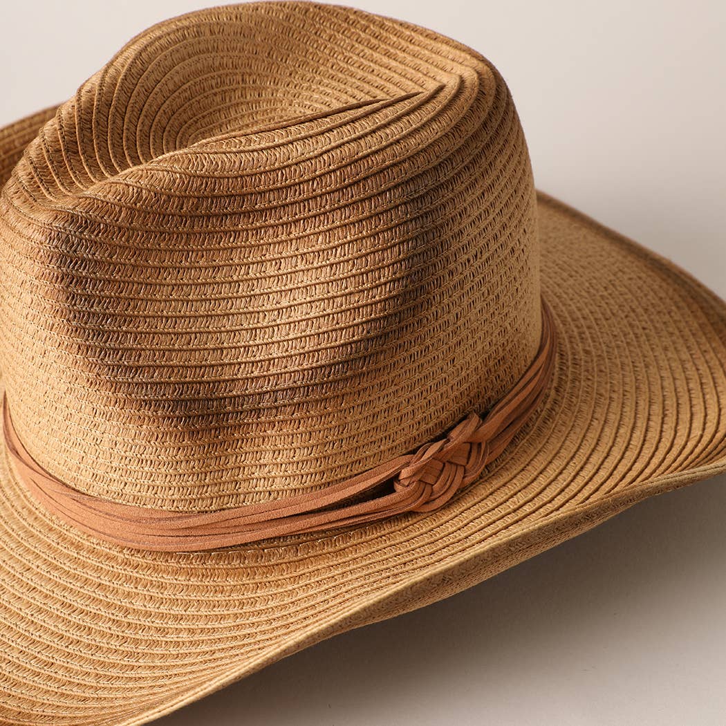 Straw Panama Fedora Sun Hat with Adjustable String