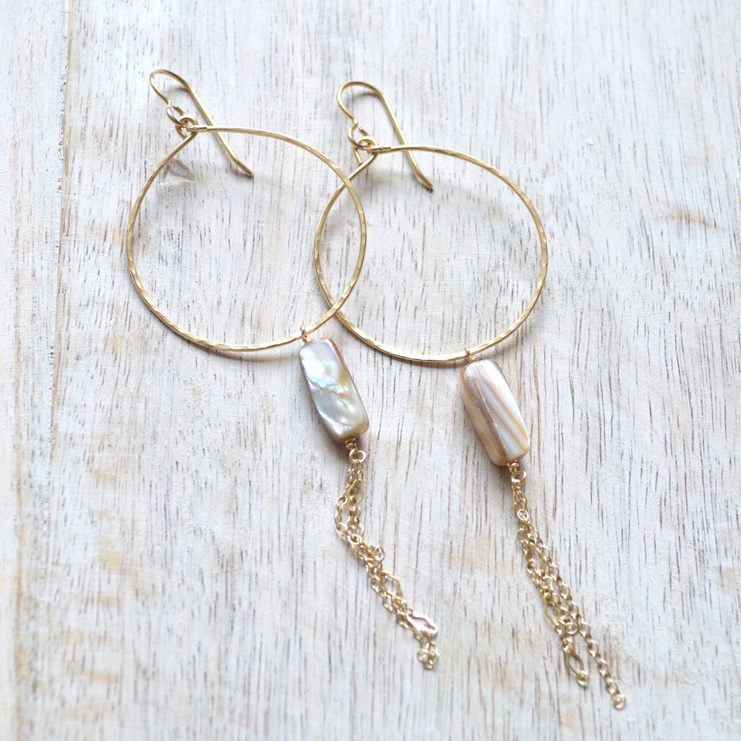 Beige Mother of Pearl Hoop Earrings