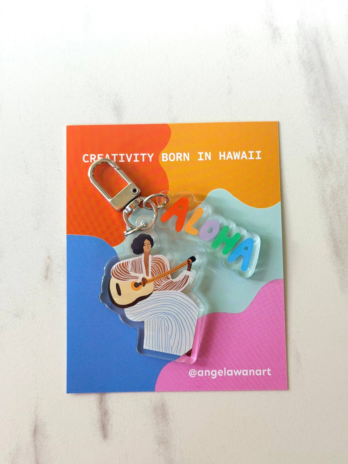 “Ukulele Girl” Keychain – Hawaii-Inspired Art by Angela Wan