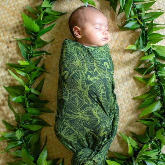 Green Kalo Scribble Bamboo Muslin Kapa Moe (Swaddle Blanket)