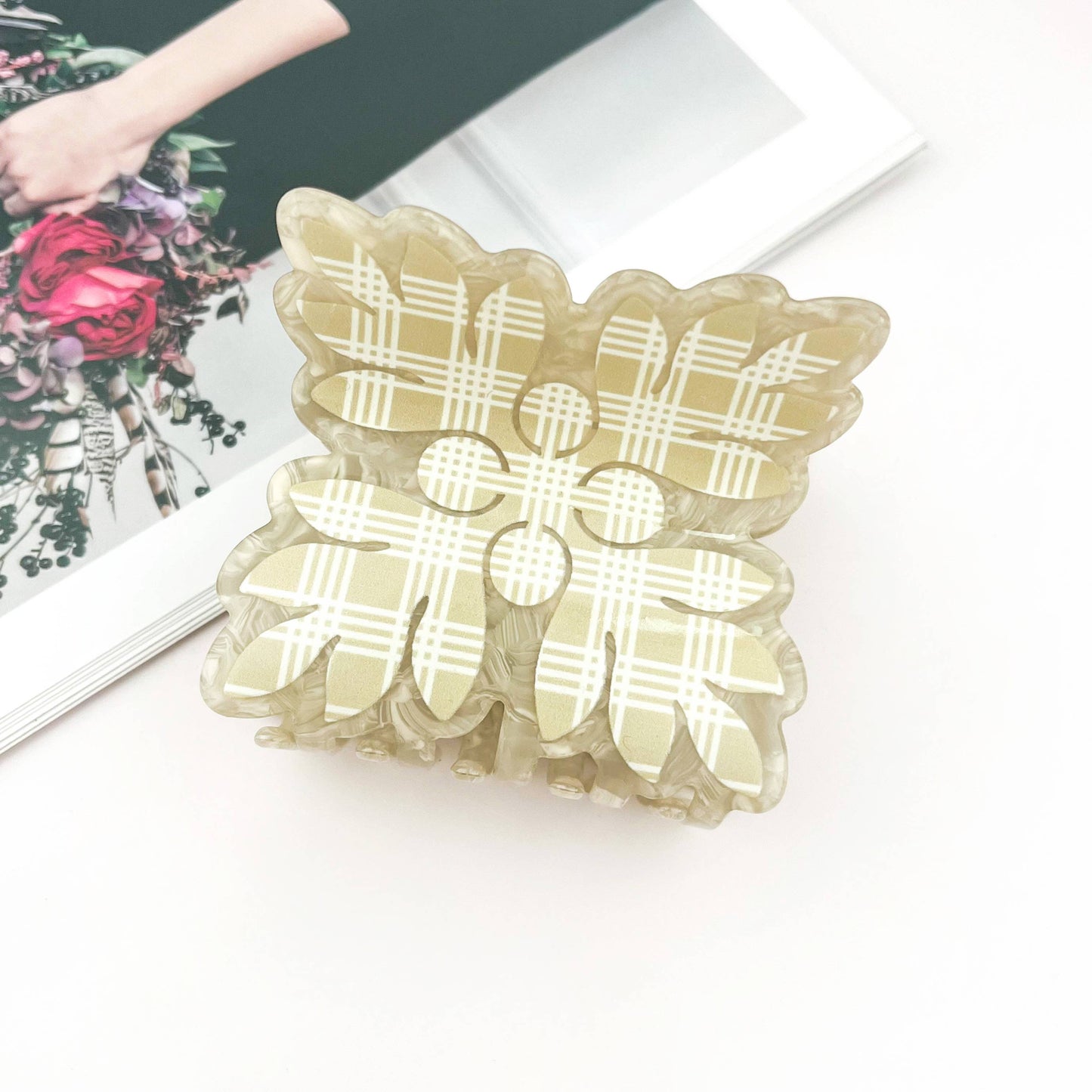 Tropical Leaf Print Square Acrylic Hair Claw Clip