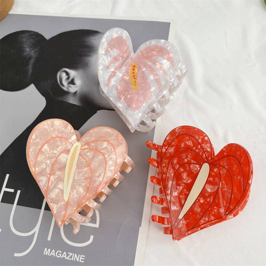 Tropical Heart Anthurium Acetate Hair Claw Clip