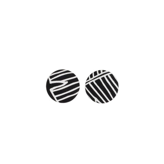 Roundie Earrings • Banana Leaf • White on Black Fabric