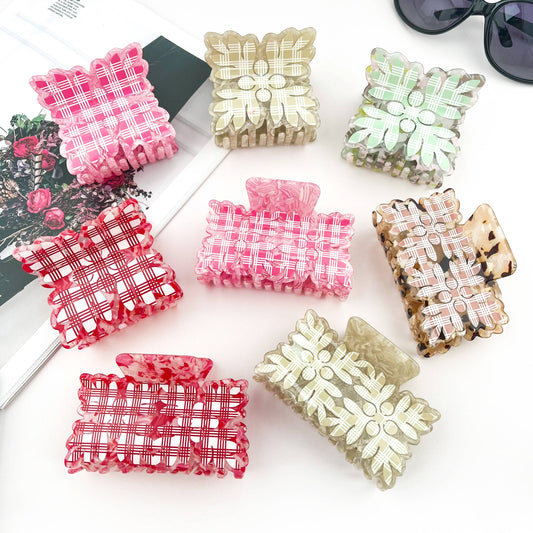Tropical Leaf Print Square Acrylic Hair Claw Clip