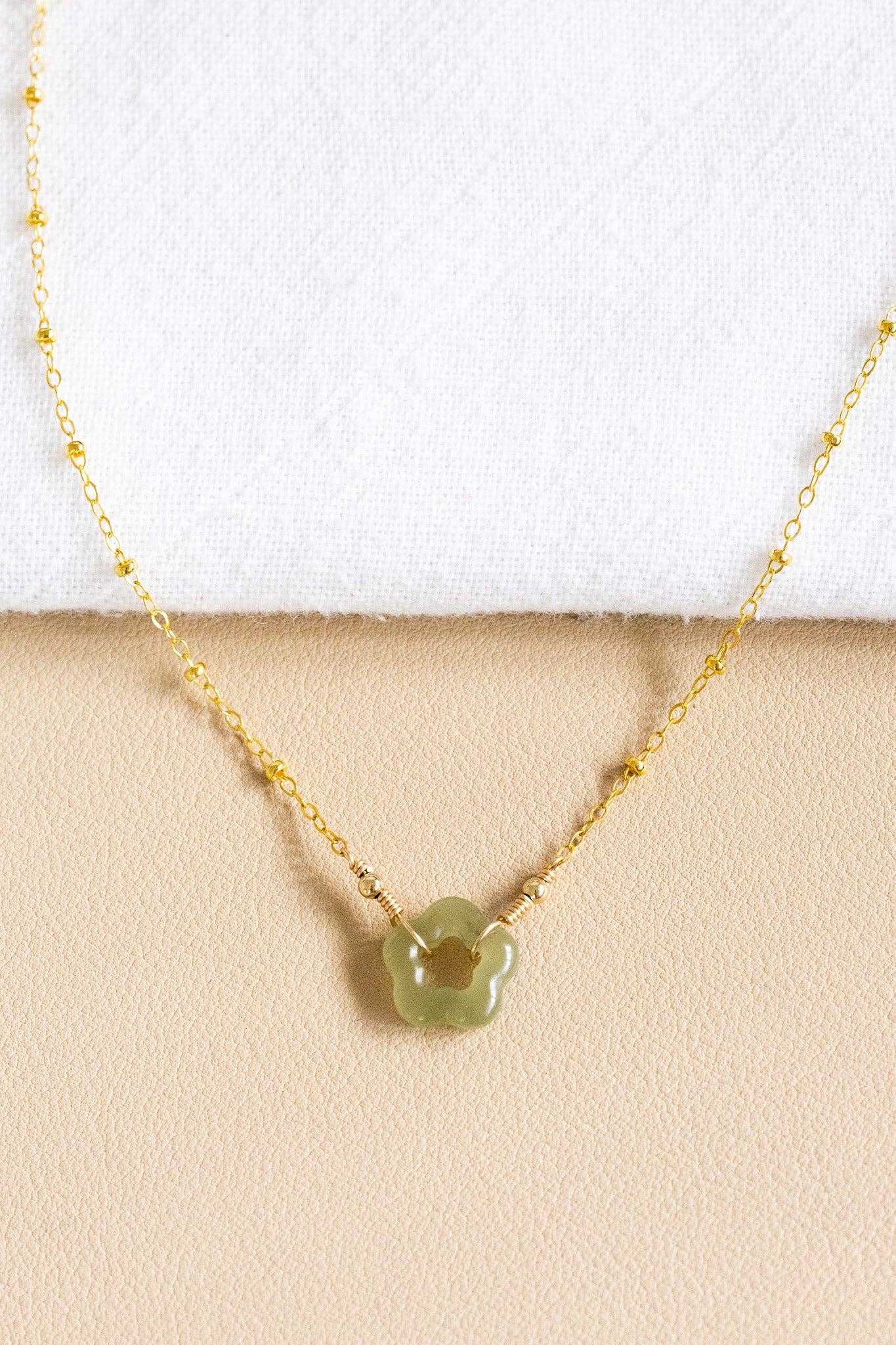Jade Flower & Bead Beam Necklace