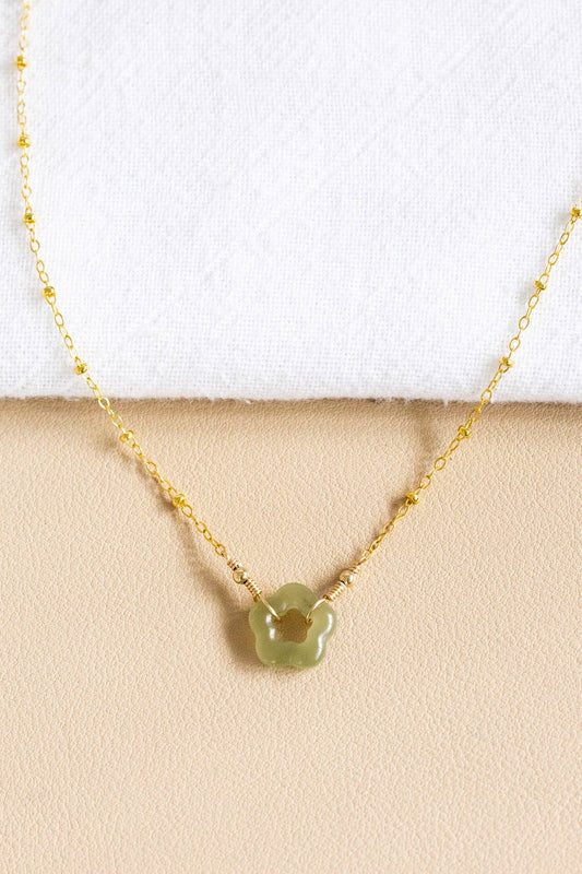 Jade Flower & Bead Beam Necklace