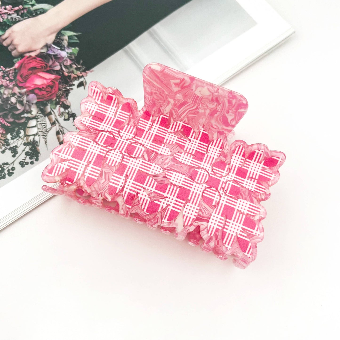 Tropical Leaf Print Square Acrylic Hair Claw Clip