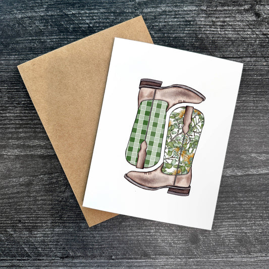 Ohia Lehua Palaka Boots- Mamo | Greeting Card