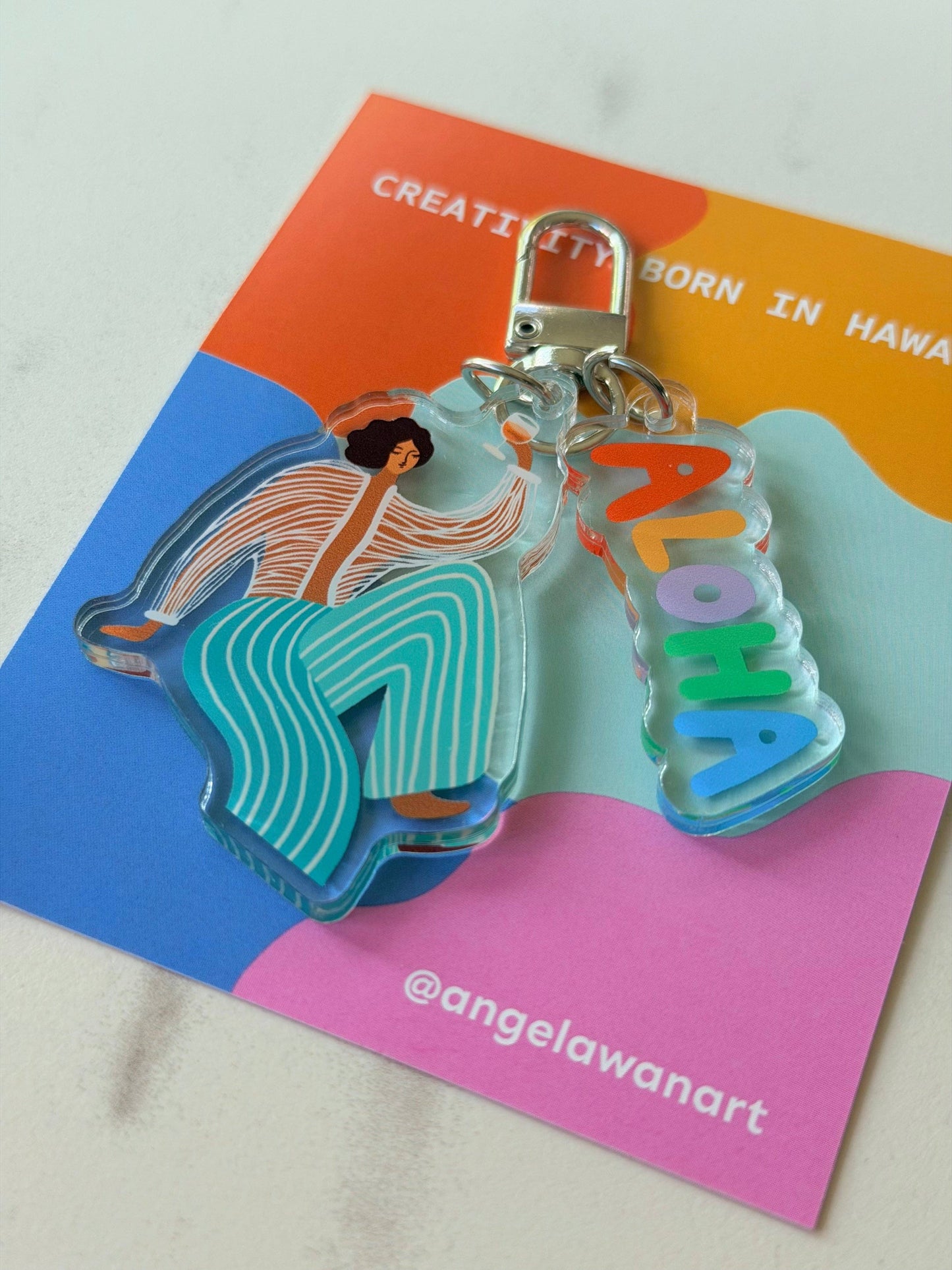 “Cheers to Chill” Keychain – Hawaii-Inspired Art by Angela Wan