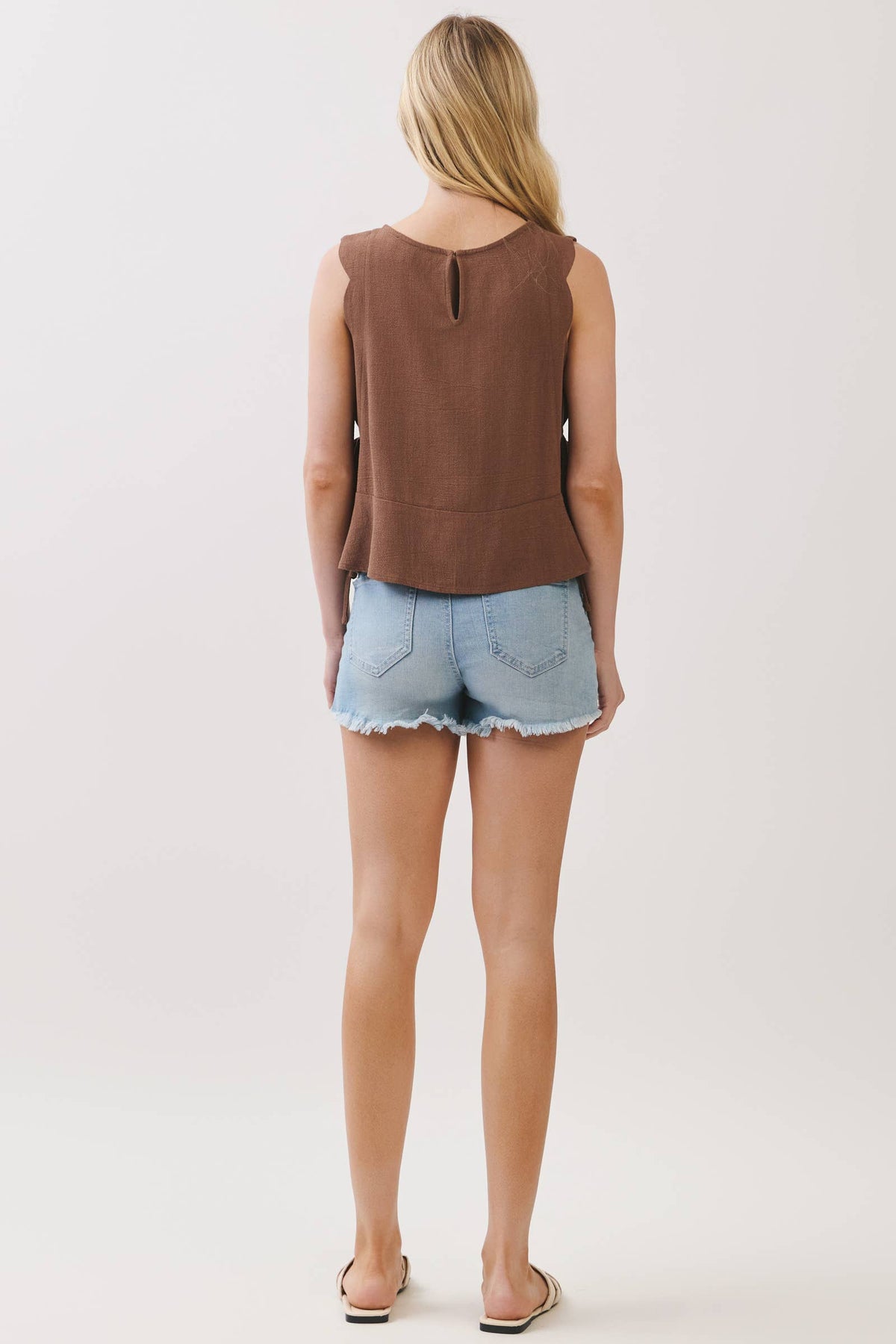 ROUND NECK SIDE TIE SLEEVELESS TOP - VJT300128