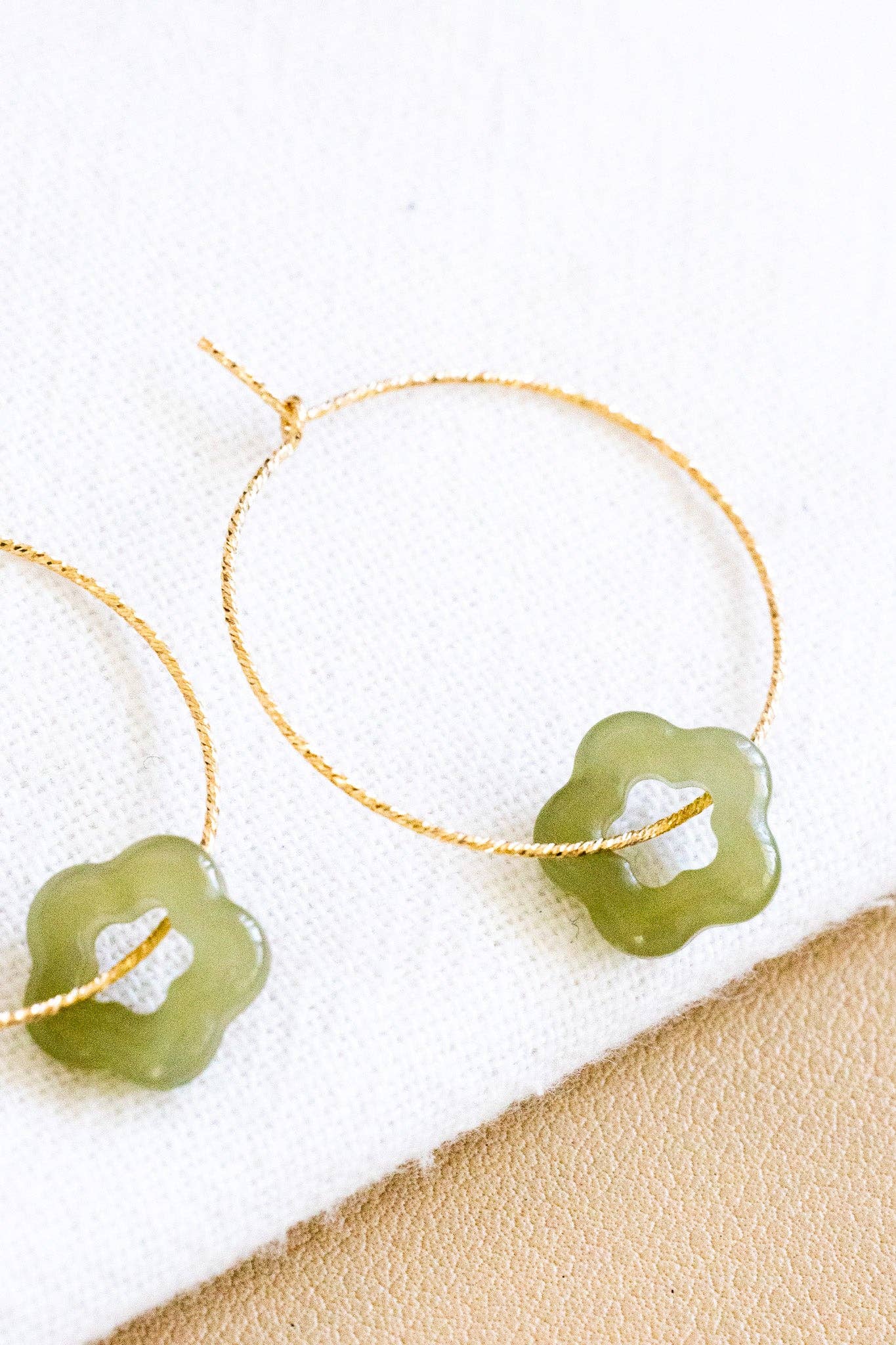 Jade Flower Twisted Hoops