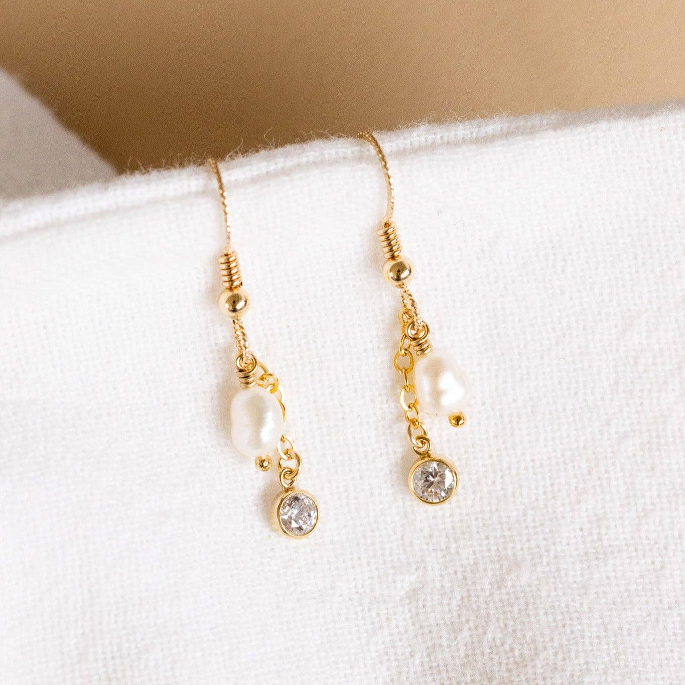 CZ & Keshi Nugget Twisted Dangle Earrings