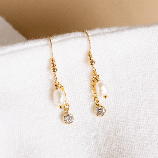 CZ & Keshi Nugget Twisted Dangle Earrings