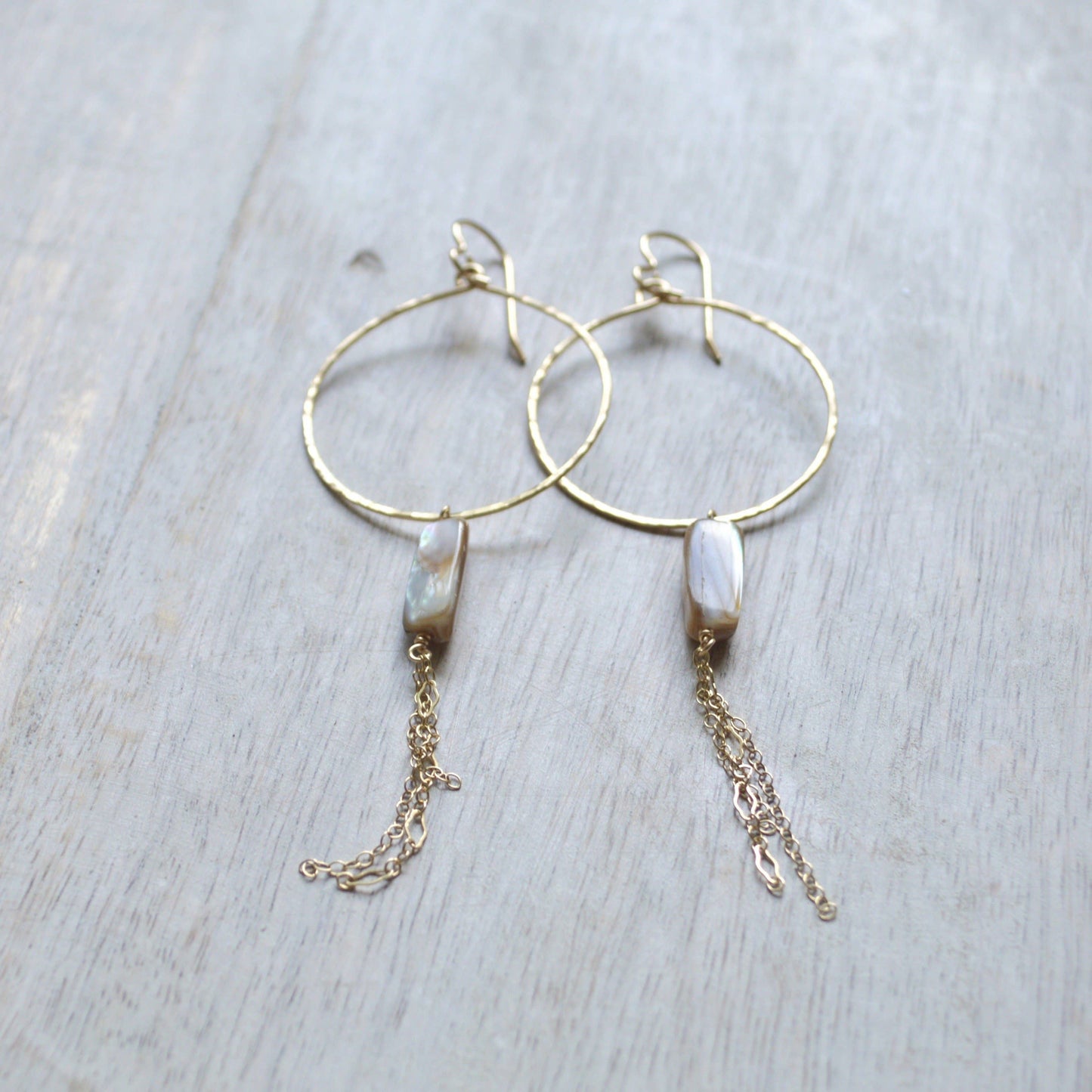 Beige Mother of Pearl Hoop Earrings