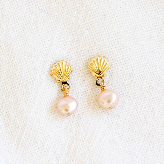 Flat Pink Pearl Shell Studs