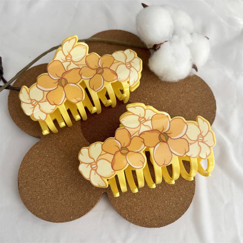 Tropica Yellow Plumeria Blossom Print Hair Claw Clip