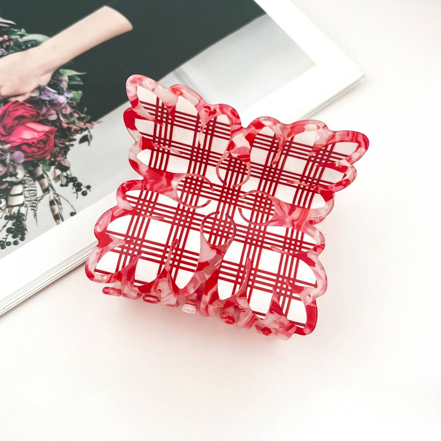 Tropical Leaf Print Square Acrylic Hair Claw Clip