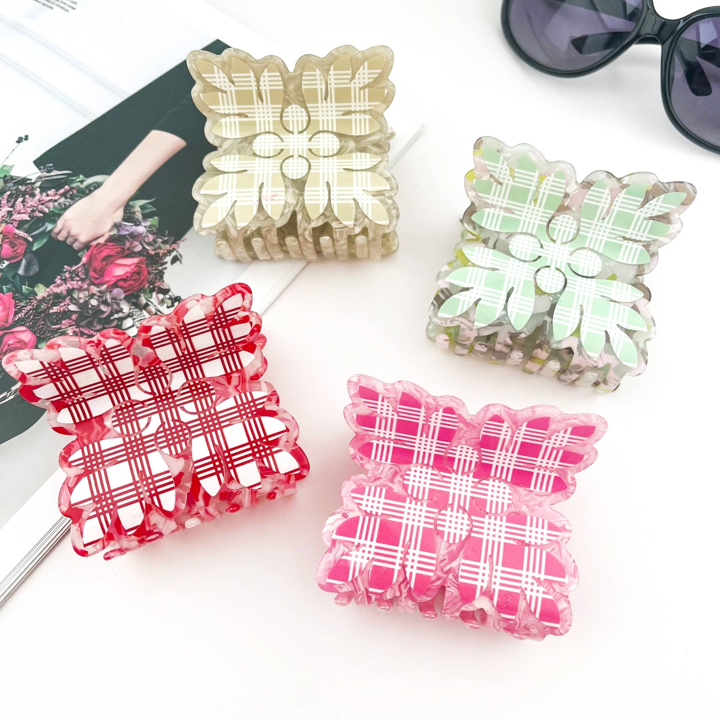 Tropical Leaf Print Square Acrylic Hair Claw Clip