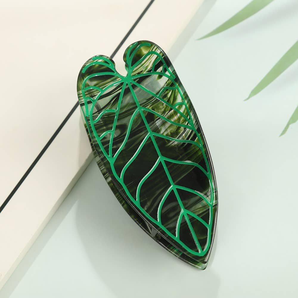 Tropical Leaf-Shape Botanical Acetate Hair Claw Clip