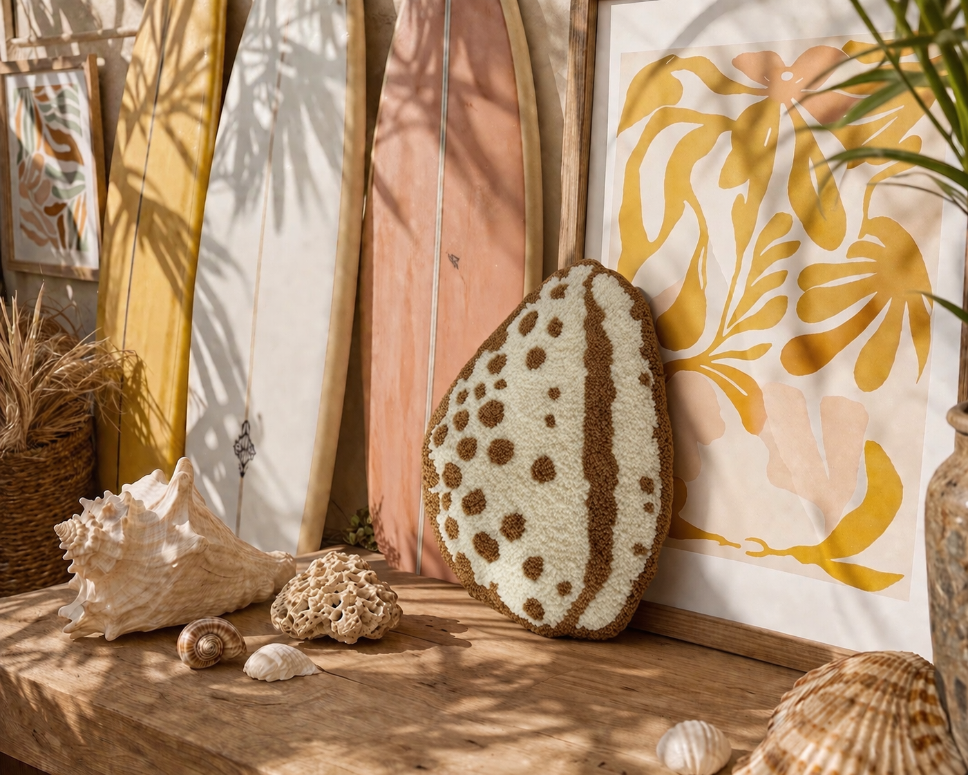 Tiger Cowrie Shell Tufted Pillow