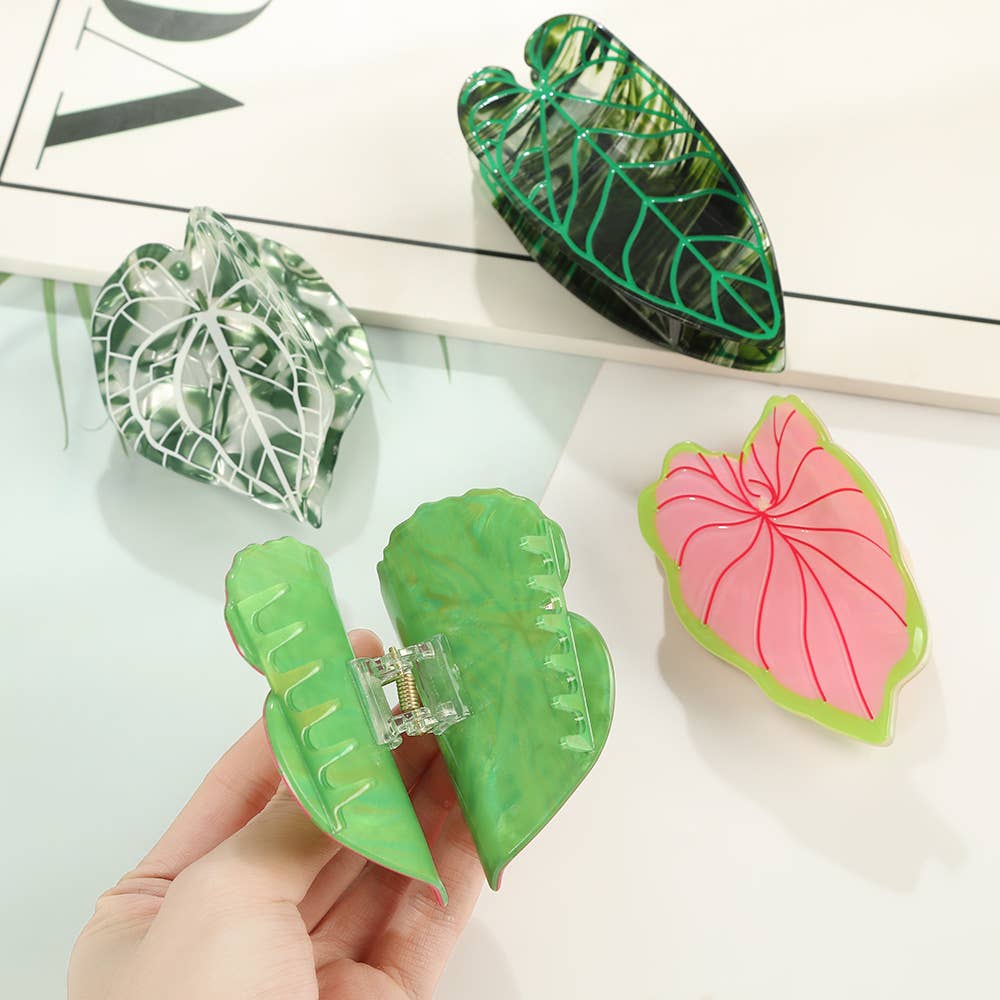 Tropical Leaf-Shape Botanical Acetate Hair Claw Clip