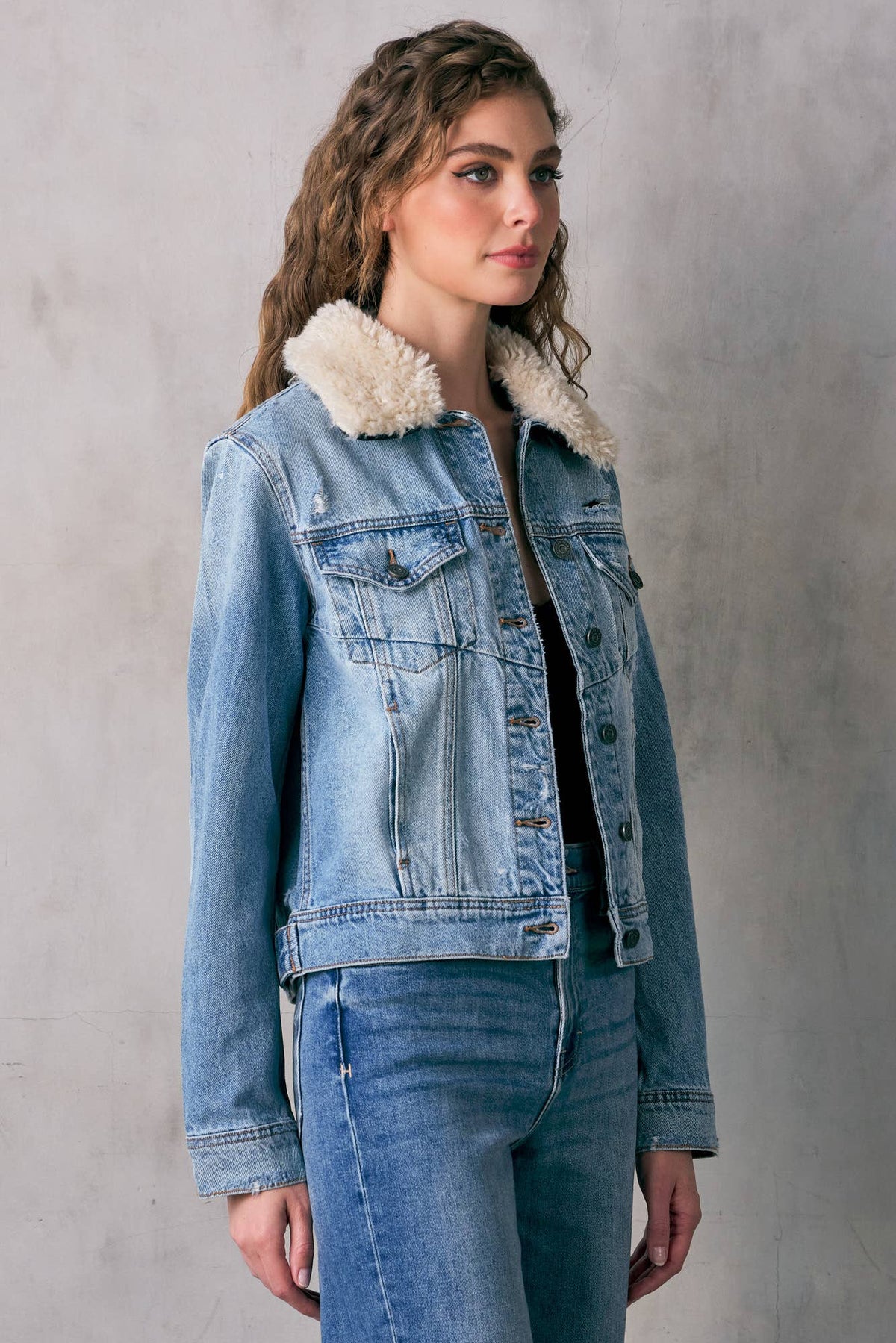 BASIC JACKET WITH FUR COLLAR