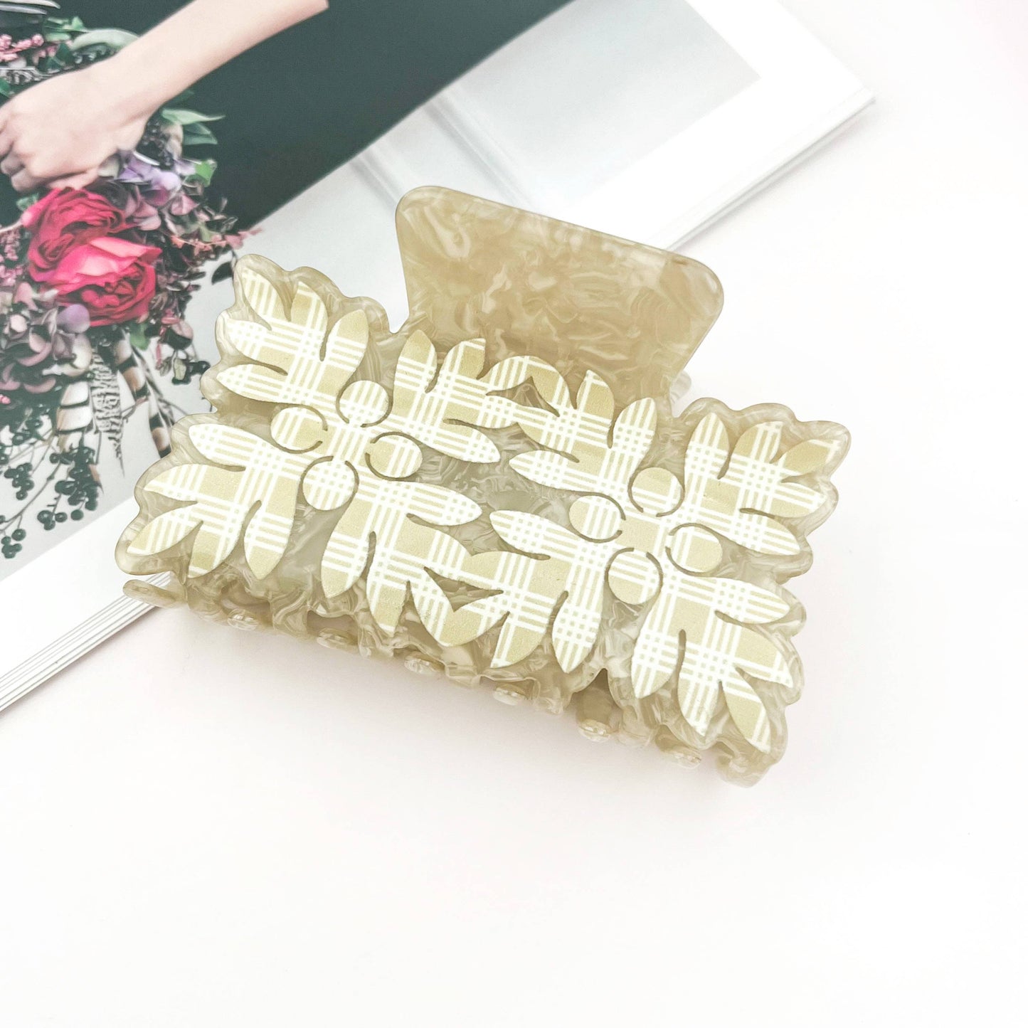 Tropical Leaf Print Square Acrylic Hair Claw Clip