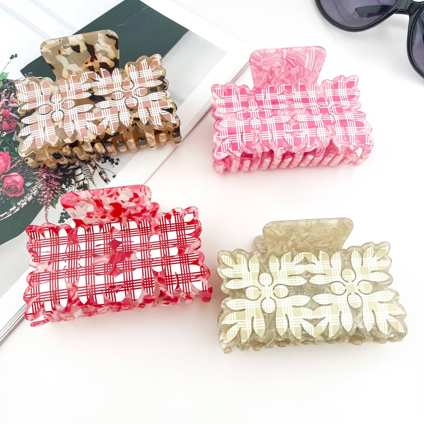 Tropical Leaf Print Square Acrylic Hair Claw Clip