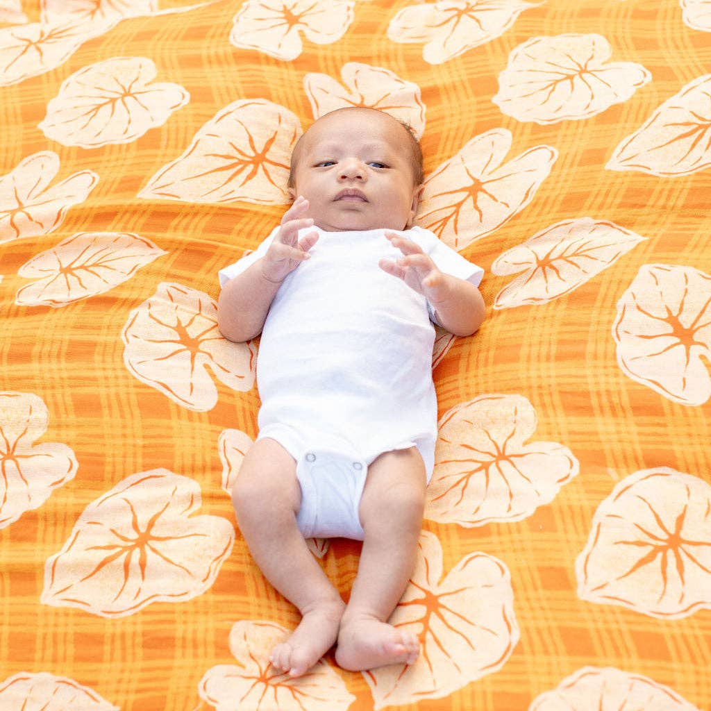 Orange Palaka Kapa Moe - Hawaiian Bamboo Swaddle