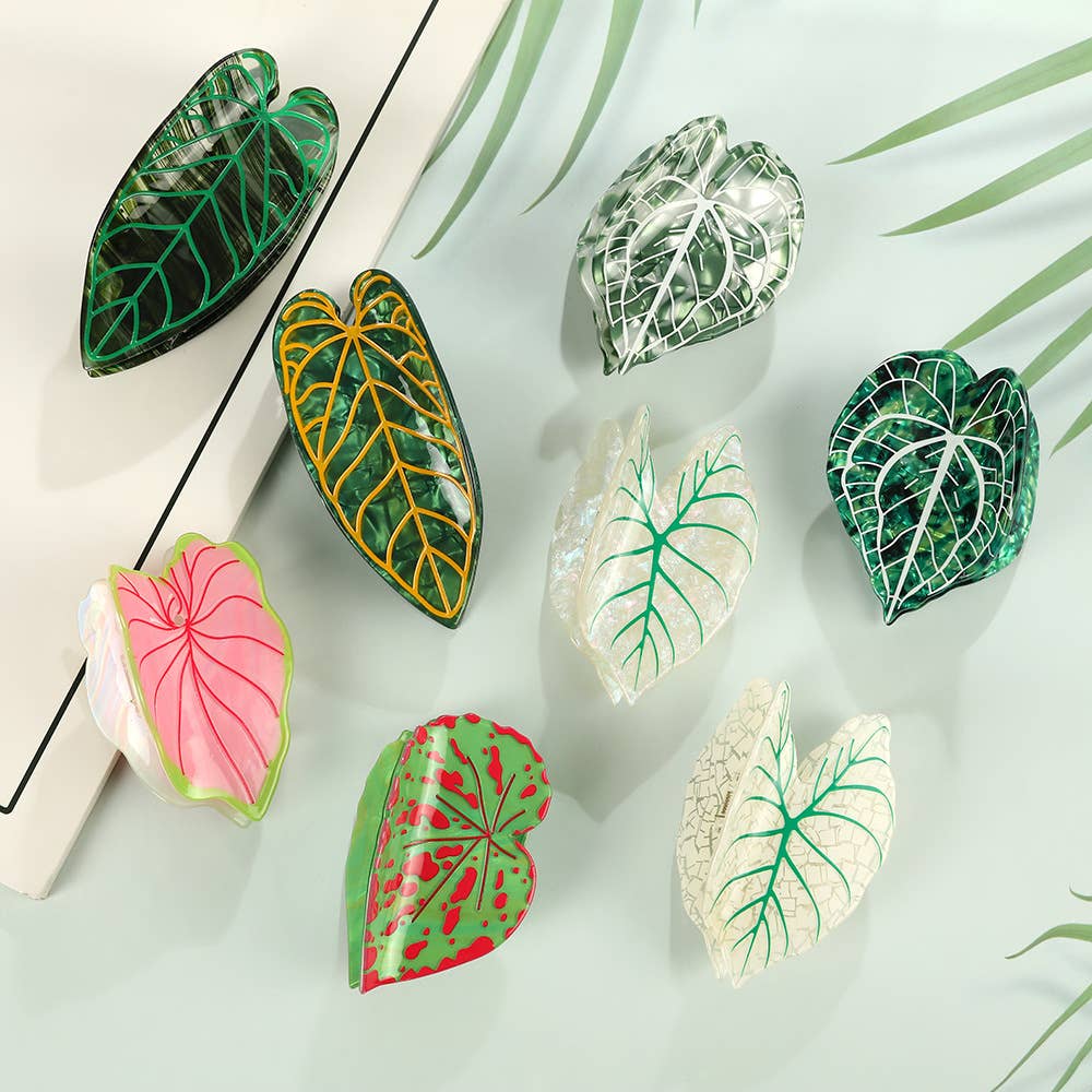 Tropical Leaf-Shape Botanical Acetate Hair Claw Clip