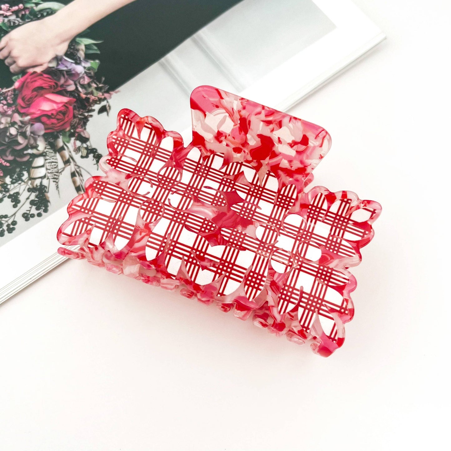 Tropical Leaf Print Square Acrylic Hair Claw Clip