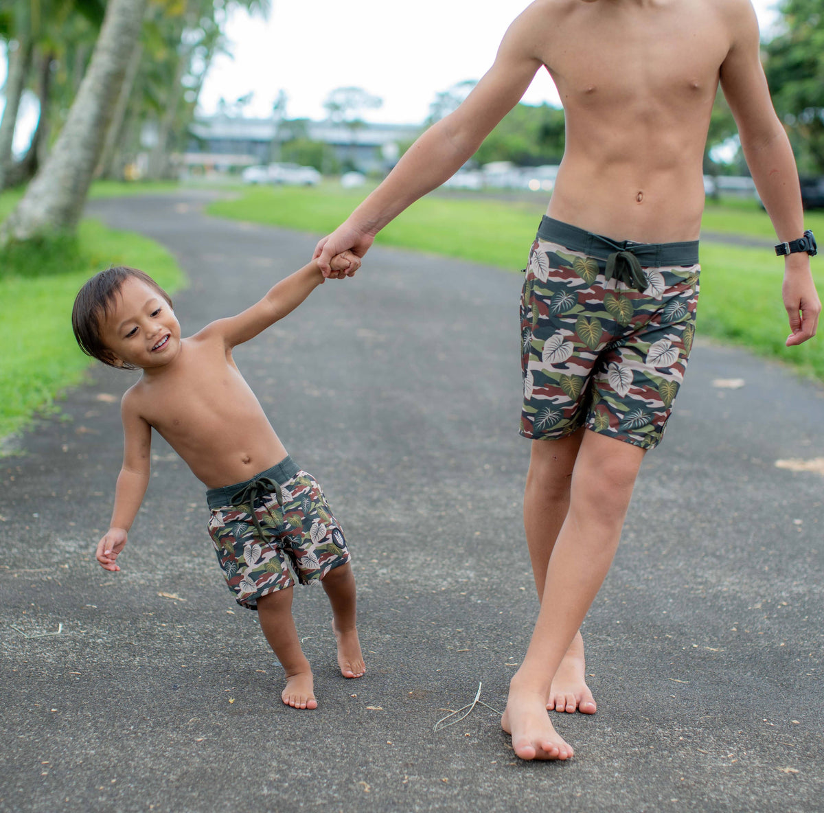 Green Camo Kalo 4-Way Stretch Boardshorts