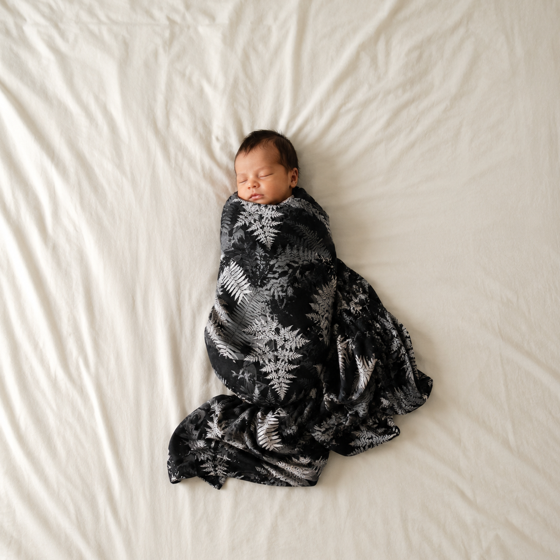 Black Hawaiian Ferns Kapa Moe — Swaddle