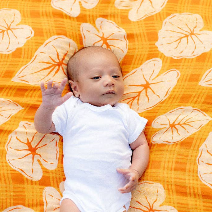 Orange Palaka Kapa Moe - Hawaiian Bamboo Swaddle