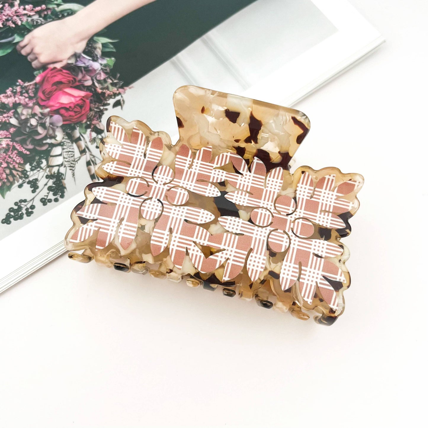 Tropical Leaf Print Square Acrylic Hair Claw Clip
