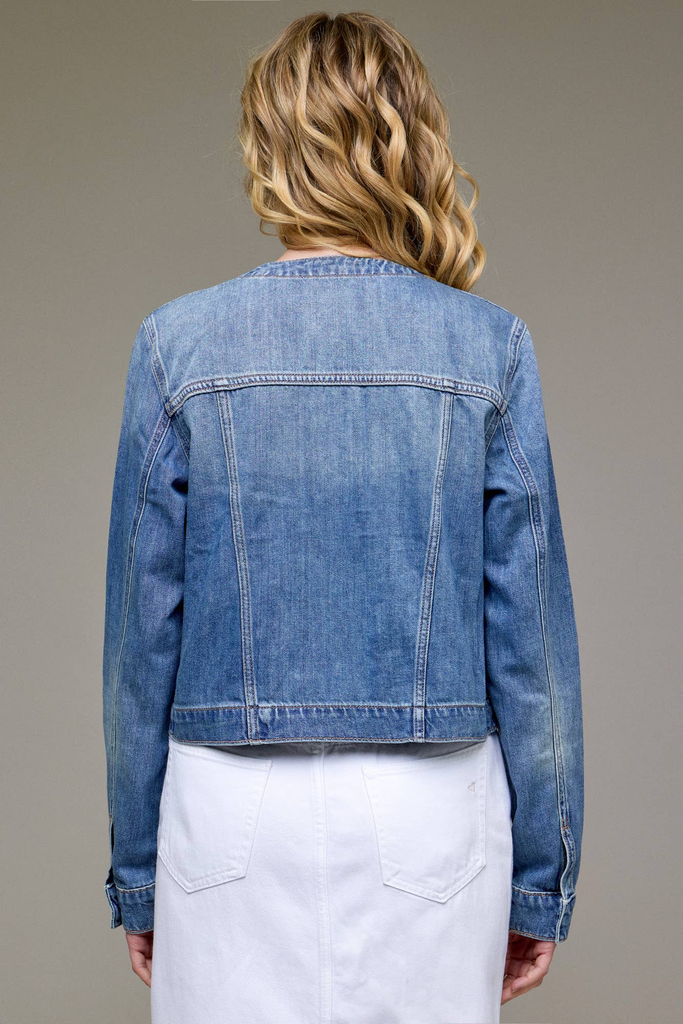 Medium Light Collarless Trucker Jacket