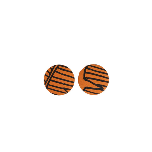 Roundie Earrings • Banana Leaf • Black on Brown